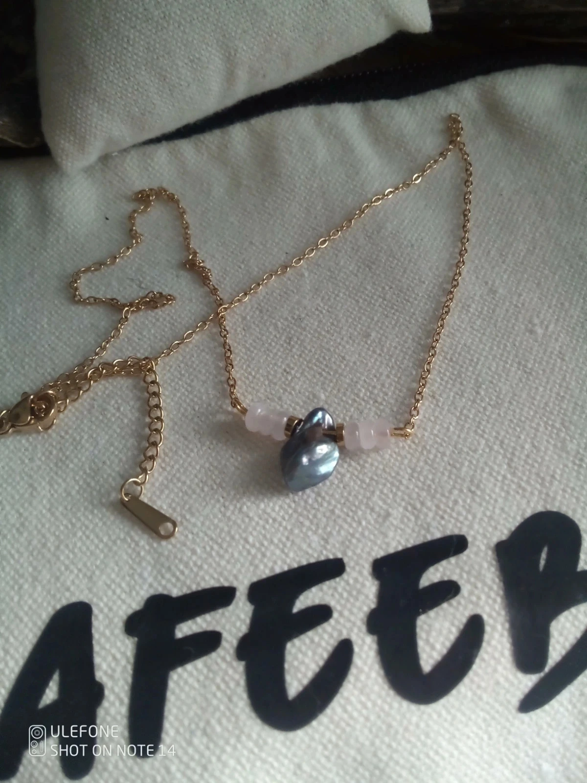 Collier perle de culture d'eau douce et quartz rose – photo 2